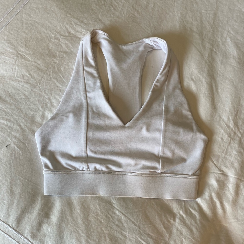 White fabletics sports bra
